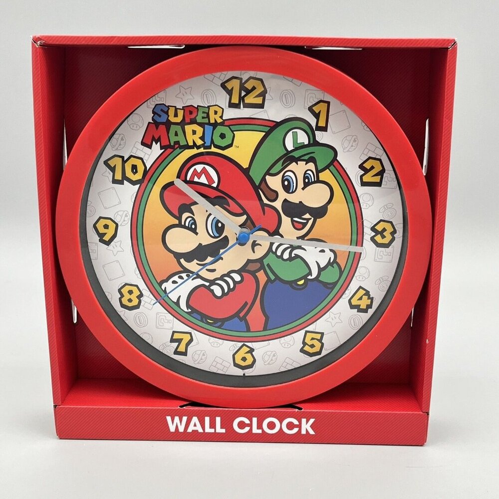 Super Mario 9.75" Red Wall Clock Accutime Watch Corp. Mario & Luigi Nintendo